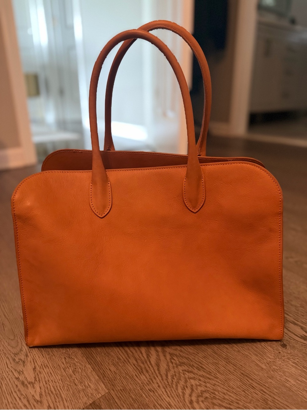Classic Orange Leather Tote Bag